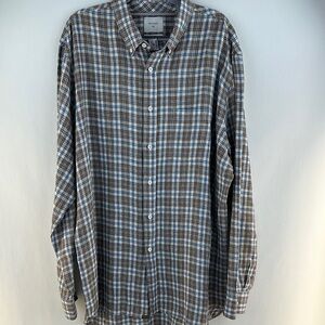 Billy Reid Italian Linen Long Sleeve Button Down Plaid Shirt